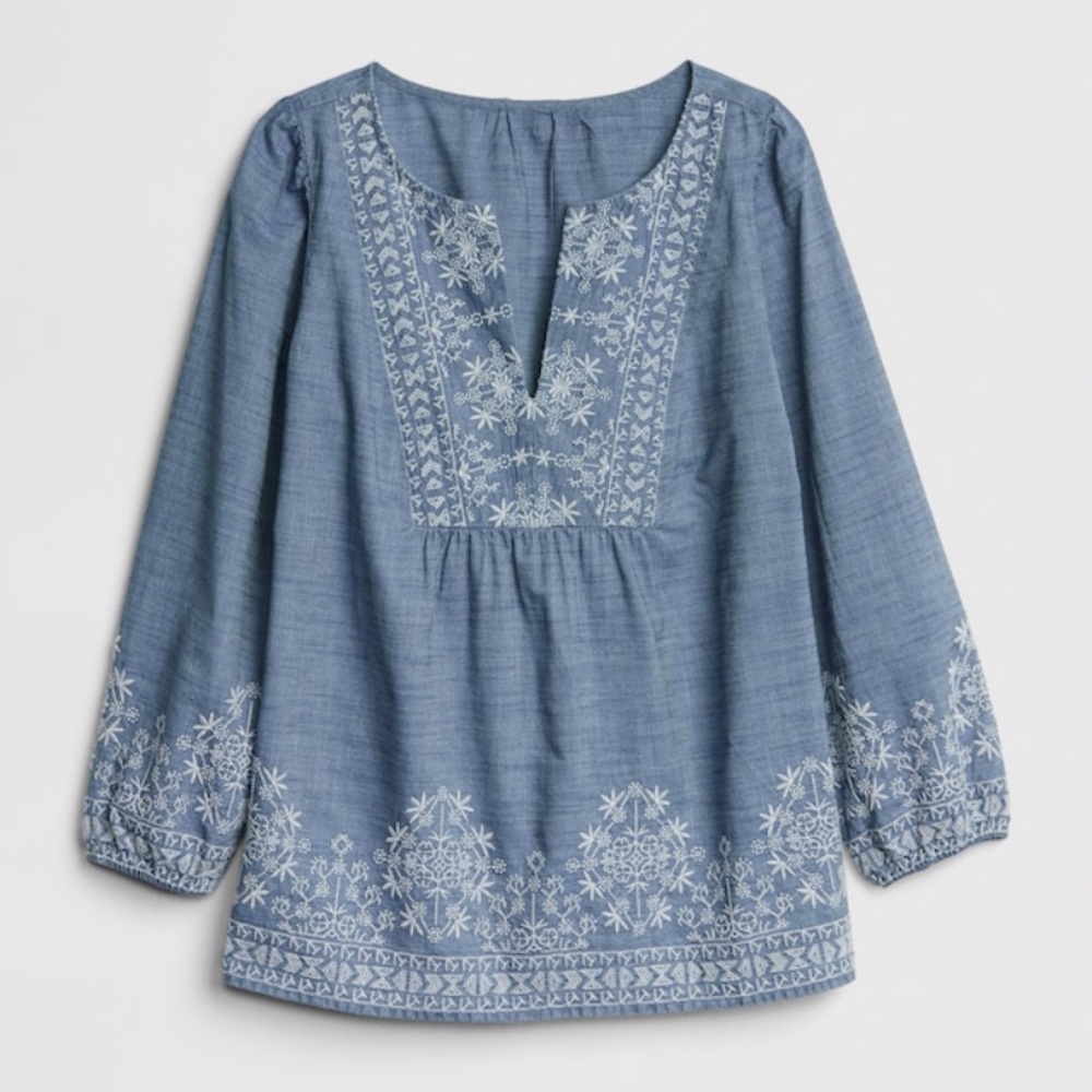 GAP Embroidered Bib-Front Blouse